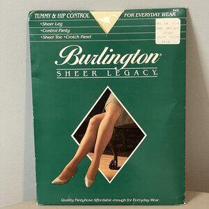 Burlington Sheer Legacy Pantyhose Long Off White Sheer Toe Size Large Vtg NOS